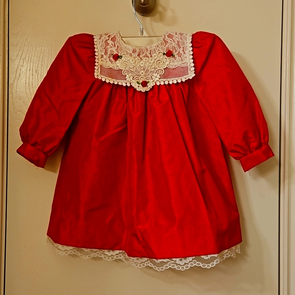 Excellent Condition 90's Vintage Rare Editions Red Dress with Lace Collar 2T